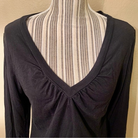 INC International Concepts Top Large Black Cotton Rayon Spandex V-Neck Long Slvs - Picture 2 of 12